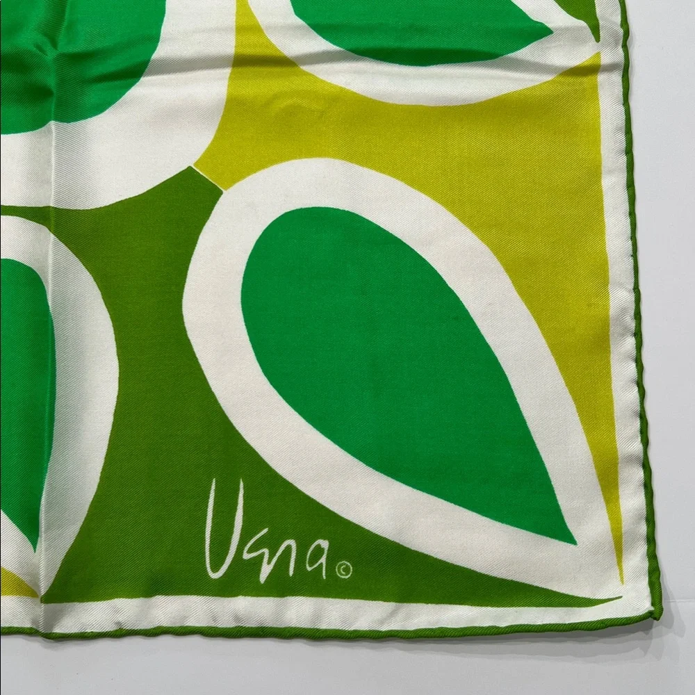 Vintage Vera Neumann geometric design neon greens and white 60’s scarf Japan